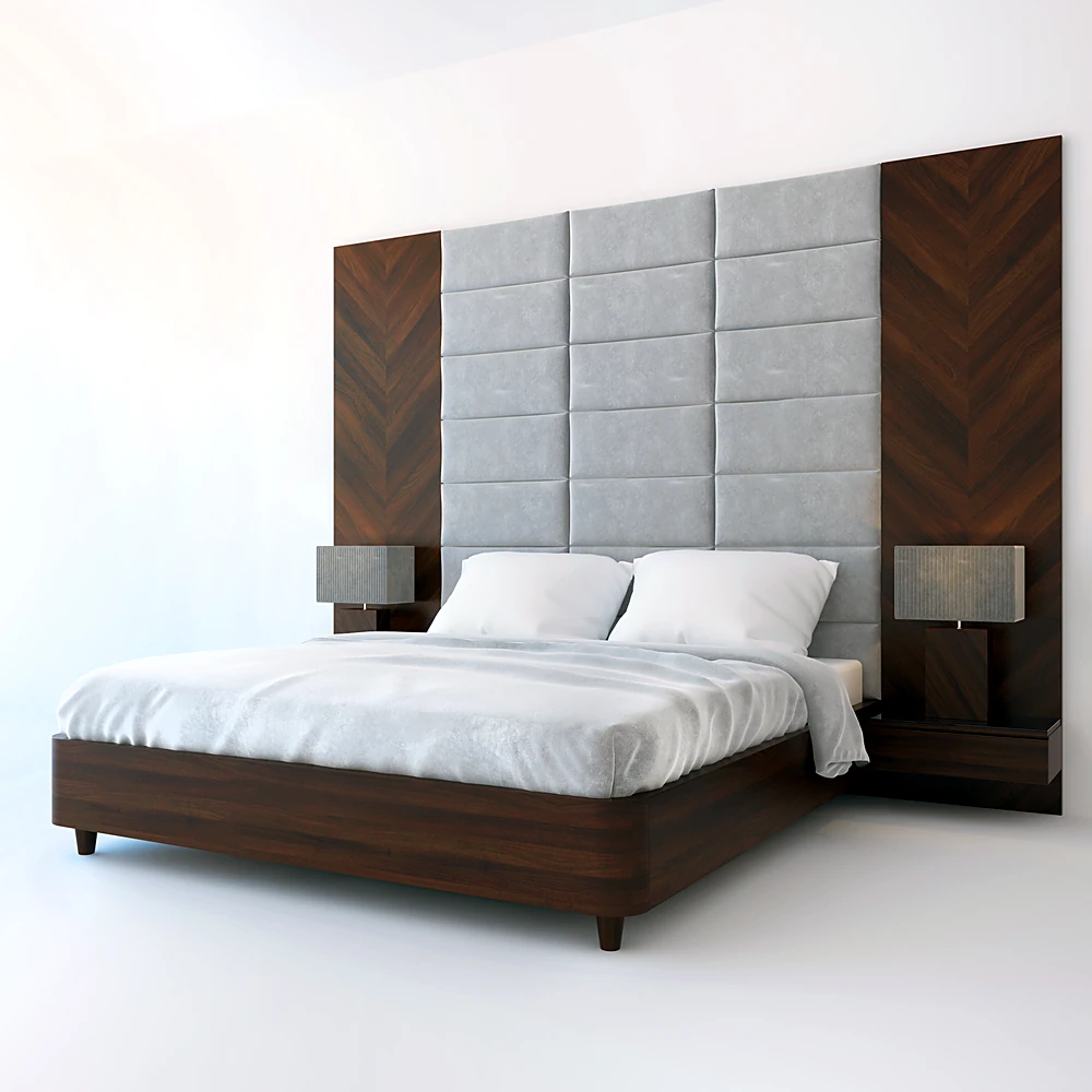 Bed with Large Upholstered Headboard