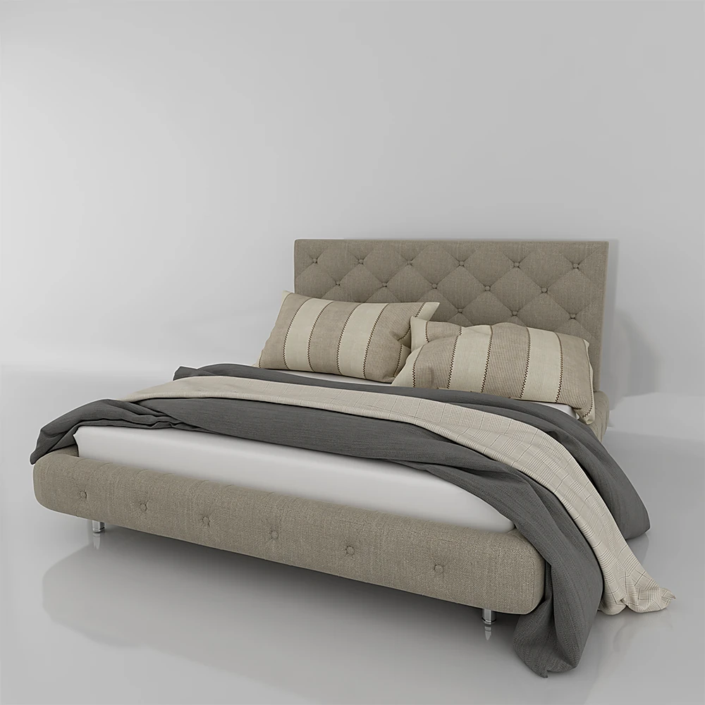 Double Bed with Tufted Fabric Headboard