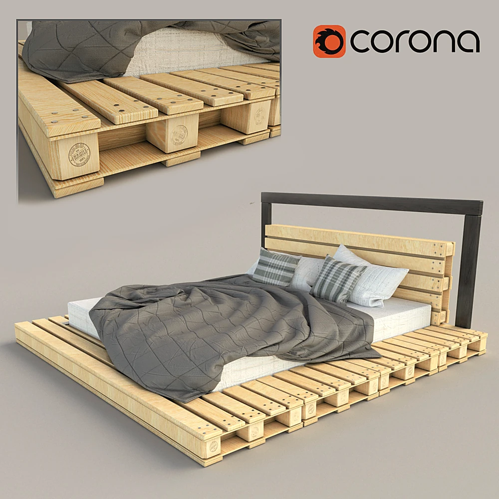 Pallet Bed with Solid Wood Base and Metal Headboard