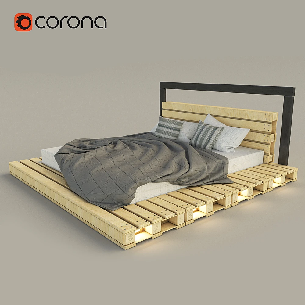 Pallet Bed with Solid Wood Base and Metal Headboard (2)
