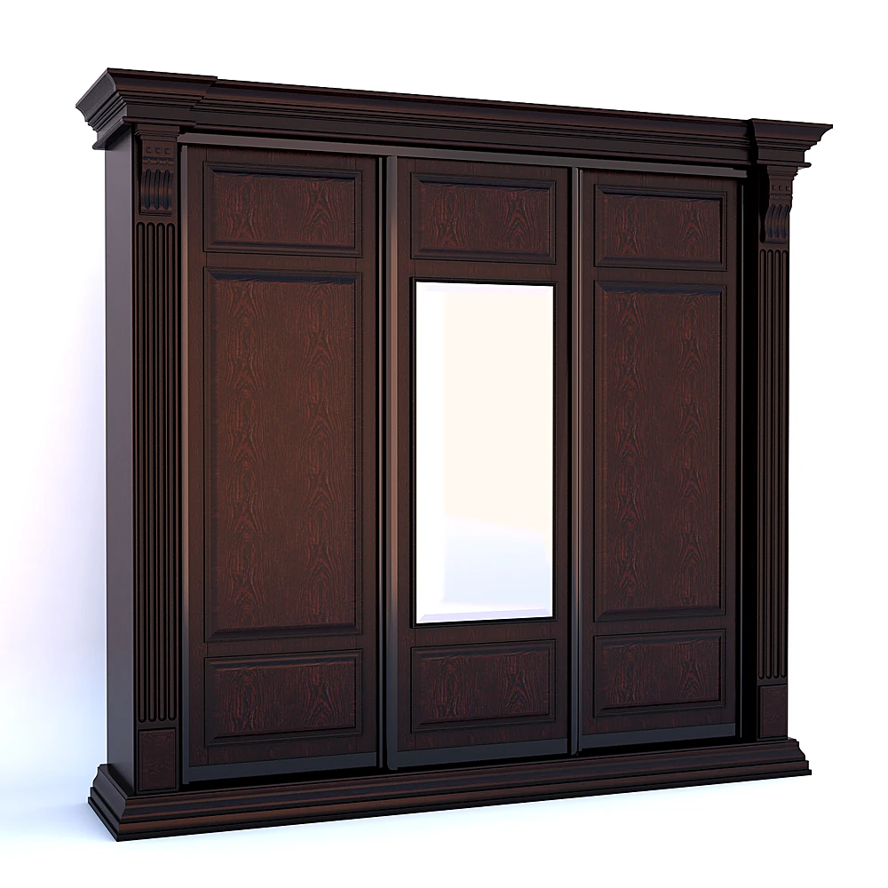 Classic Sliding Wardrobe with Dark Wood and Mirror