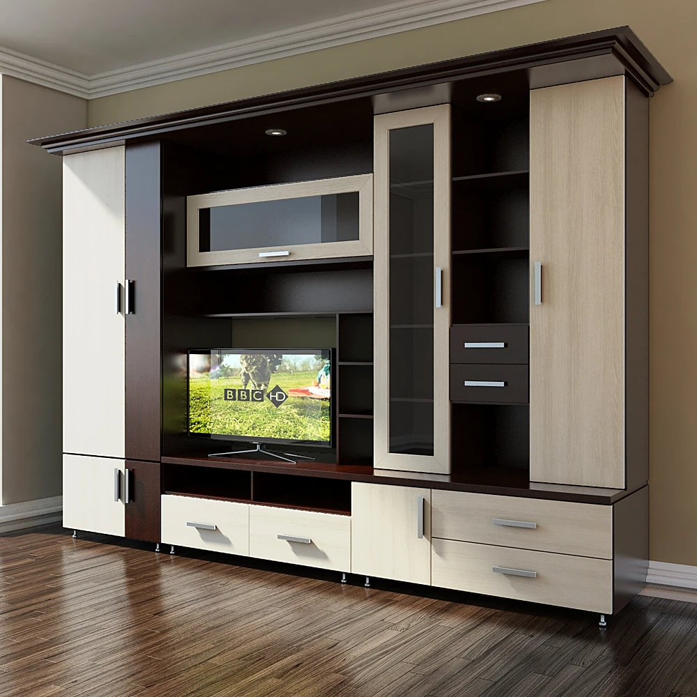Living Room Wardrobe with Two-Tone Wood Finish