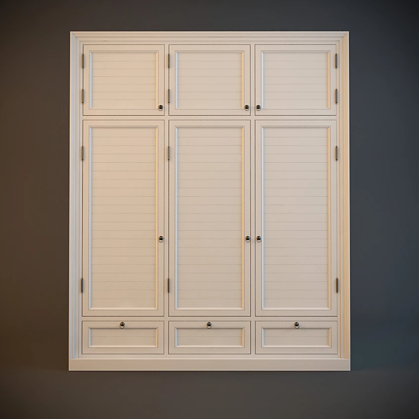 Built-in Cabinet with White Louvered Wood Doors
