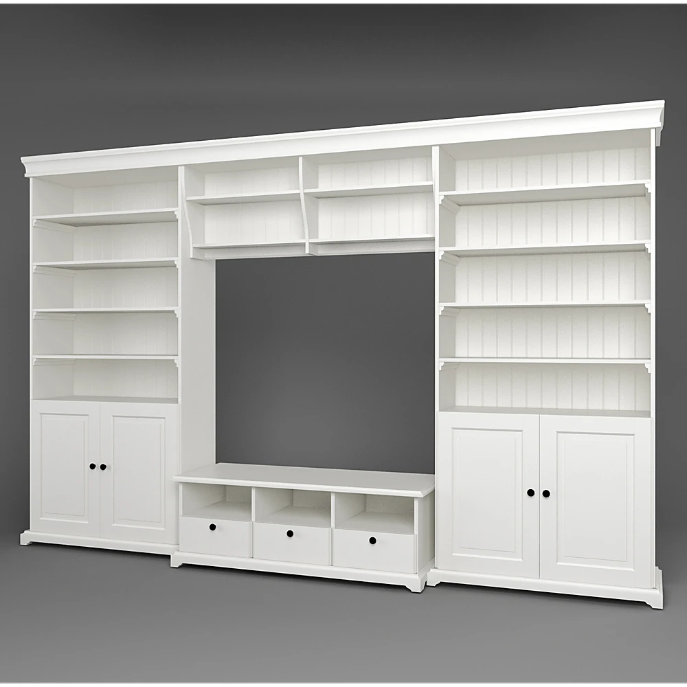 White Wood Library Cabinet with TV Unit