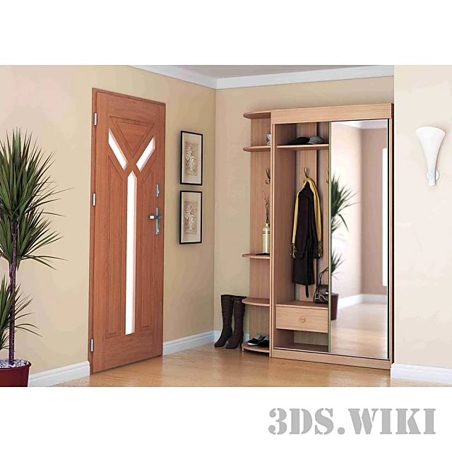 Wooden Hallway Unit with Sliding Mirror Door (2)
