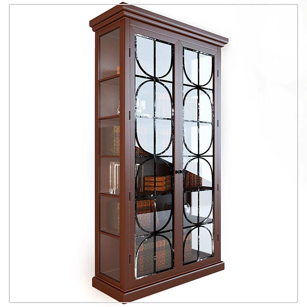 Showcase Cabinet with Decorative Glass Doors and Dark Wood