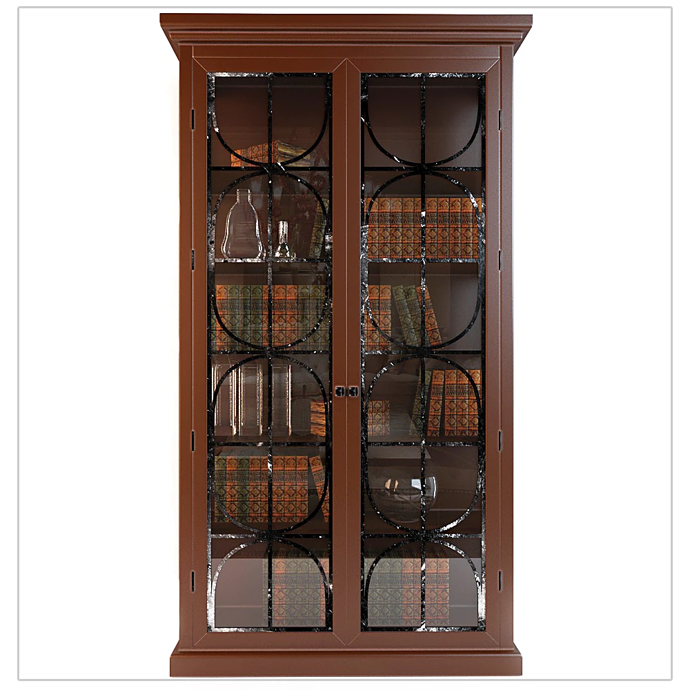 Showcase Cabinet with Decorative Glass Doors and Dark Wood (2)