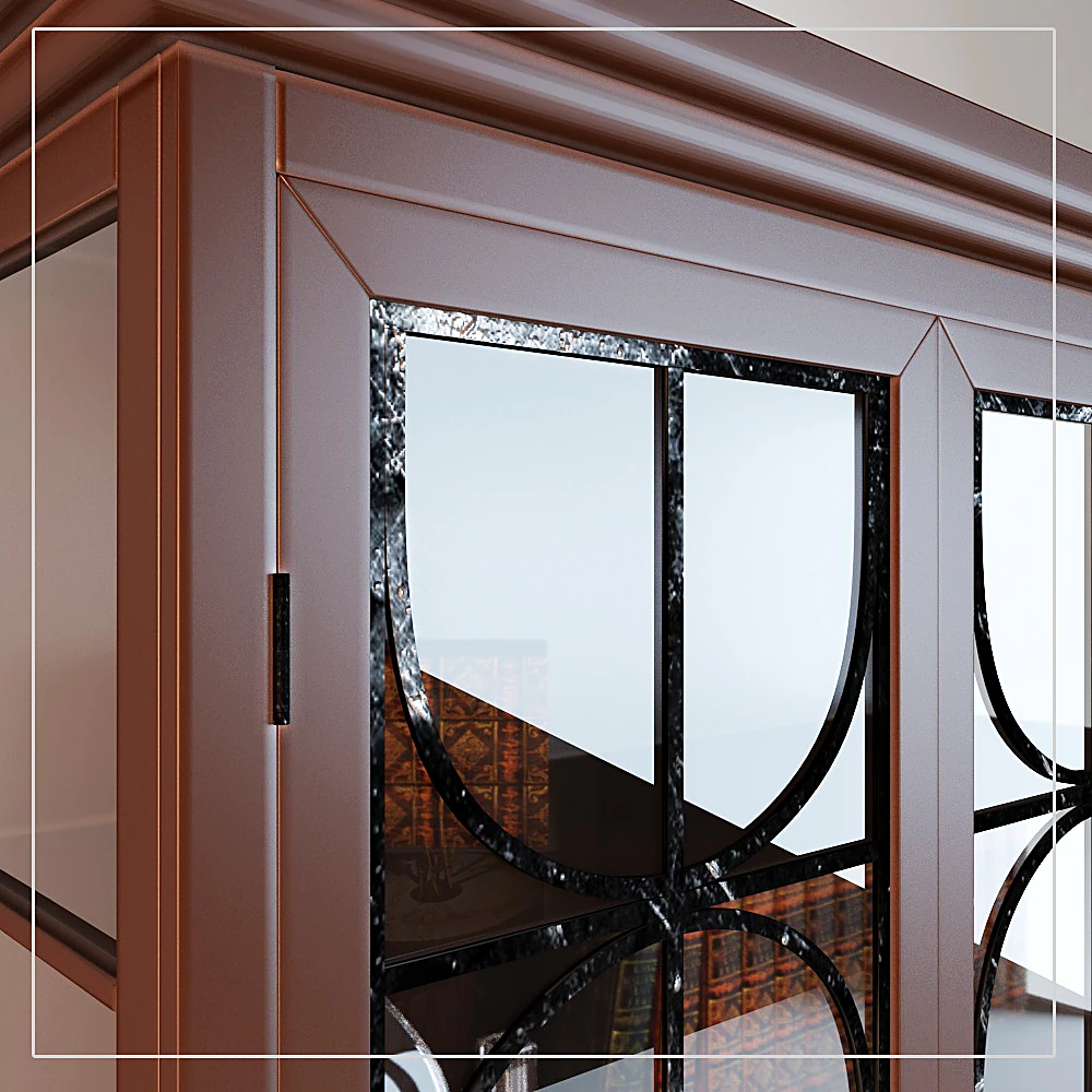Showcase Cabinet with Decorative Glass Doors and Dark Wood (3)