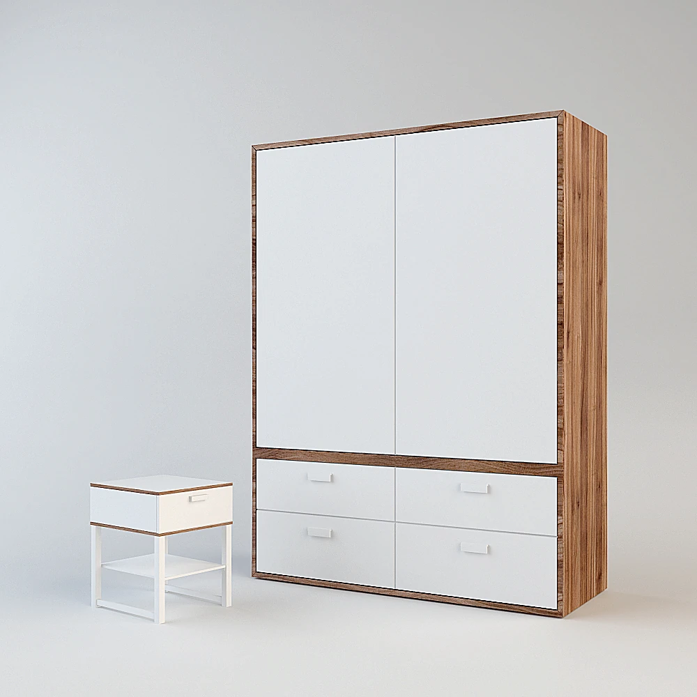 Contemporary Wardrobe with White Panels and Wood Frame