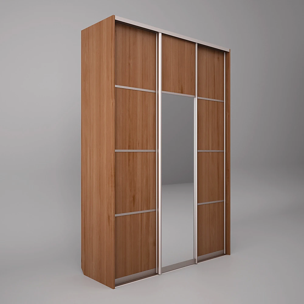Built-in Wardrobe with Mirror Doors and Wood Finish