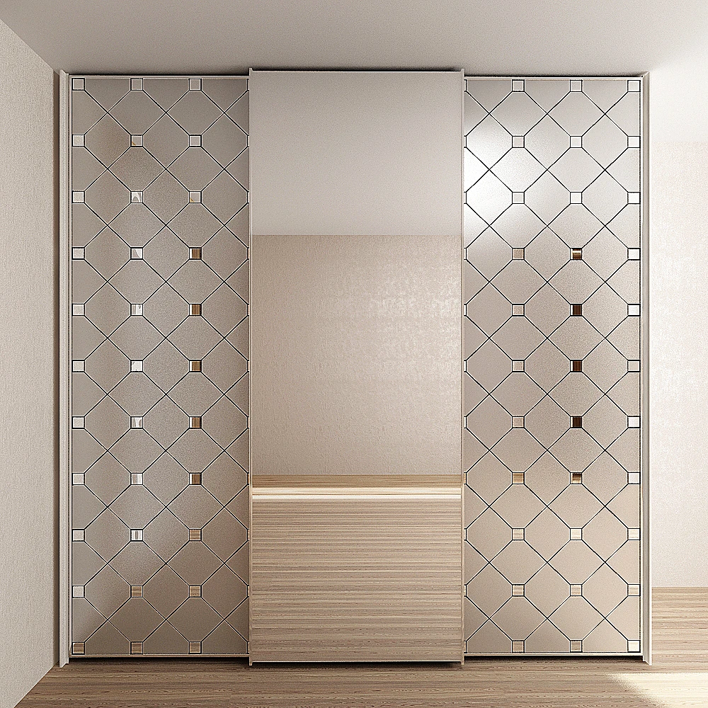 Sliding Wardrobe with Patterned Glass and Mirror