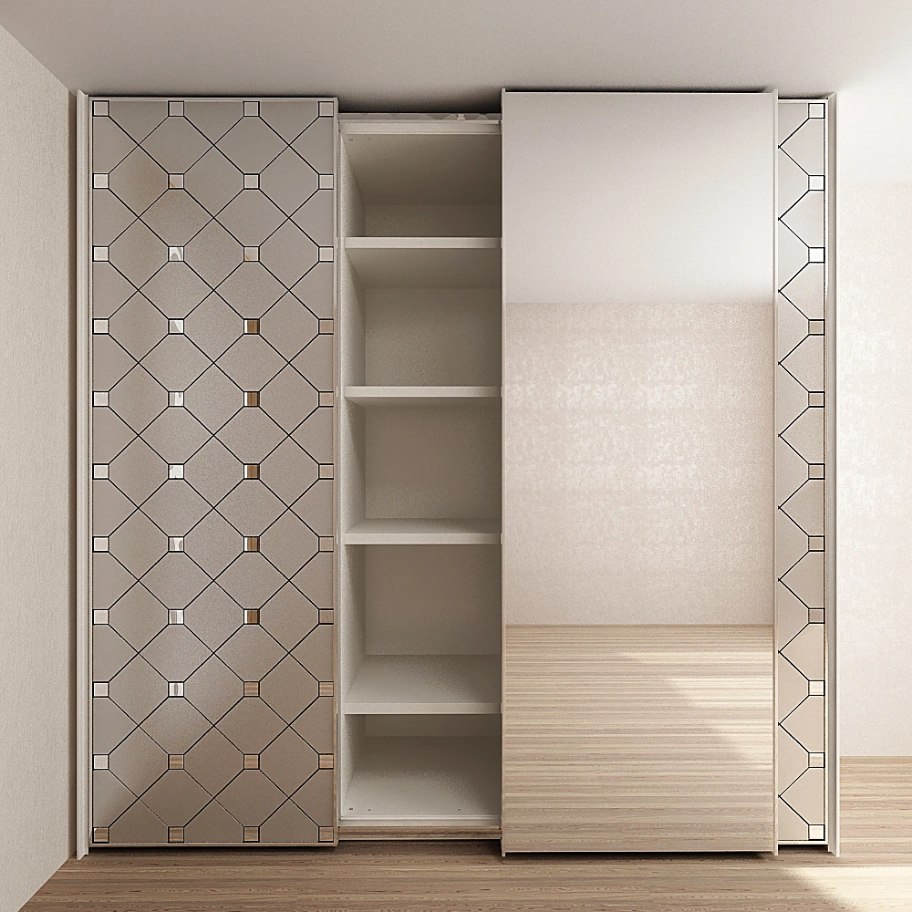 Sliding Wardrobe with Patterned Glass and Mirror (2)