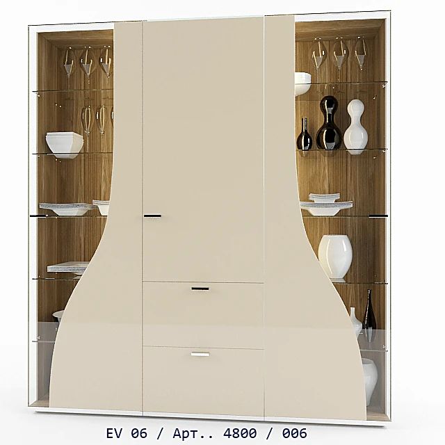 Modern Wardrobe with Curved Panels and Glossy Finish
