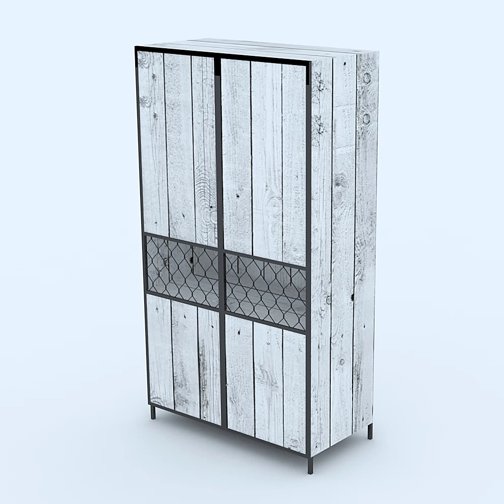 Rustic Wardrobe with Distressed Wood and Metal