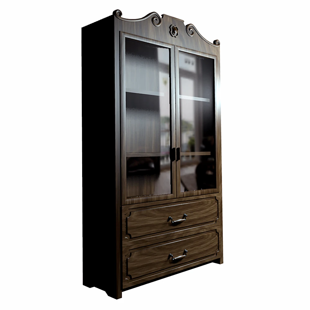 Classic Wooden Bookcase with Glass Doors