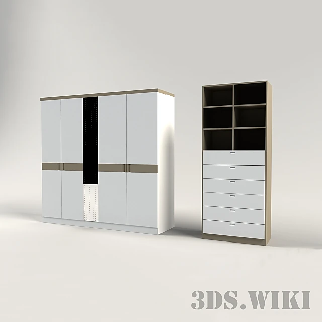 Contemporary Wardrobe and Shelving Unit with White Wood Finish