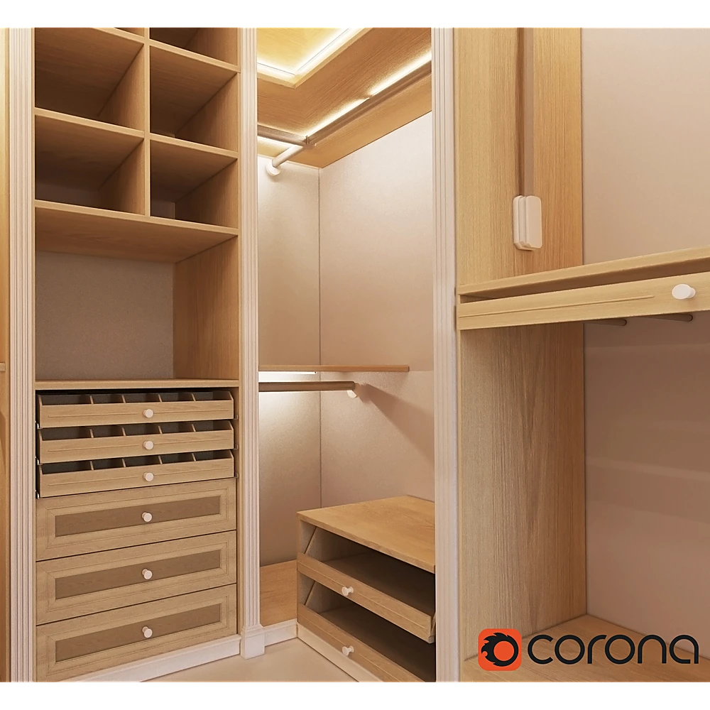 Corner Wardrobe System with Light Wood and Classic Moldings (2)