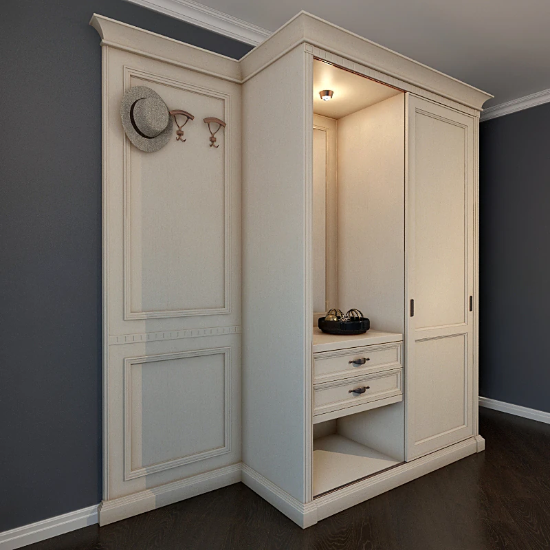 Hallway Wardrobe with Classic Wood Paneling