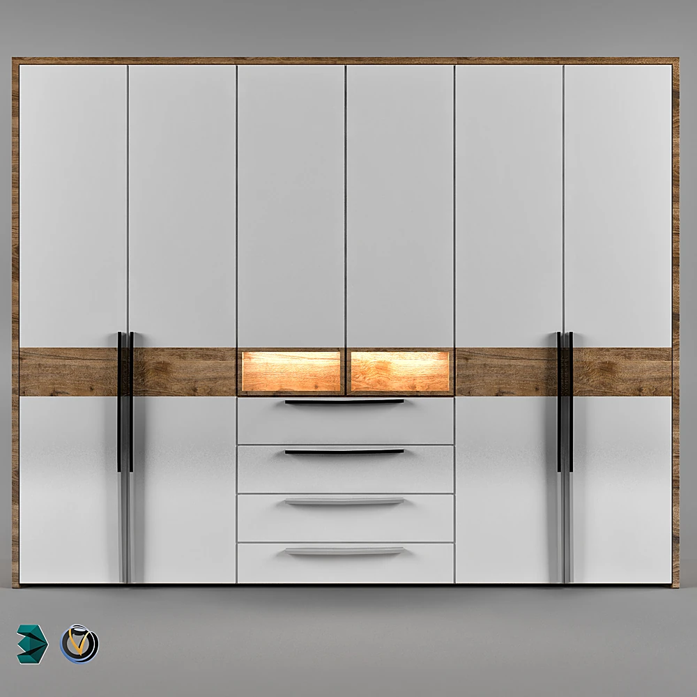 Built-in Wardrobe with White Panels and Wood Accents (2)