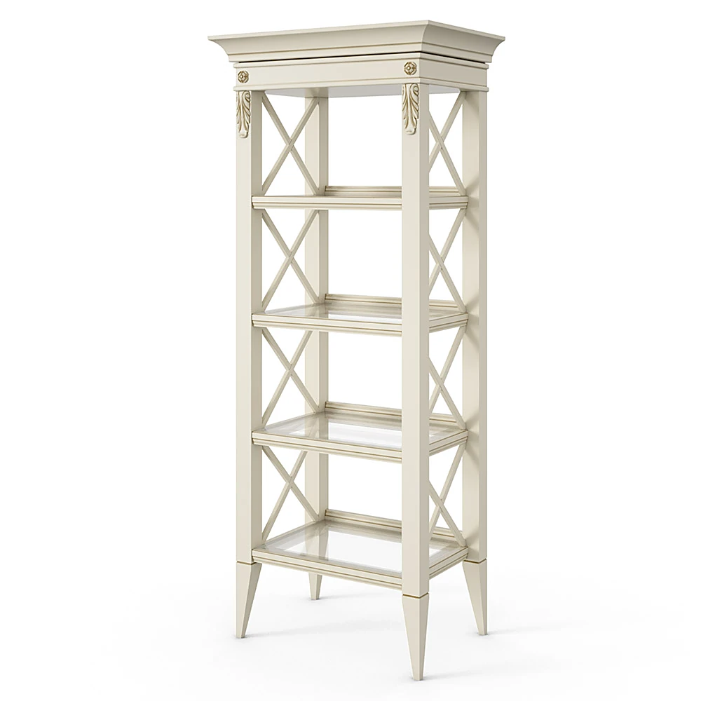 Showcase cabinet with glass shelves and classic details
