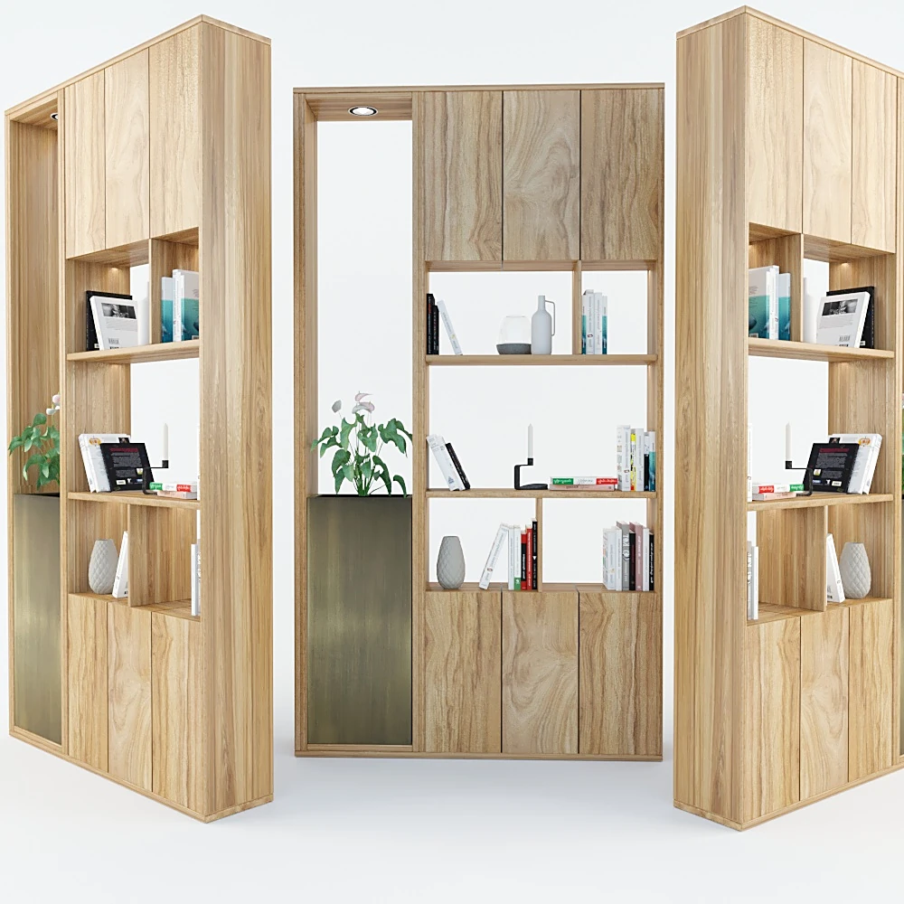 Display Cabinet with Wooden Shelves and Cabinets