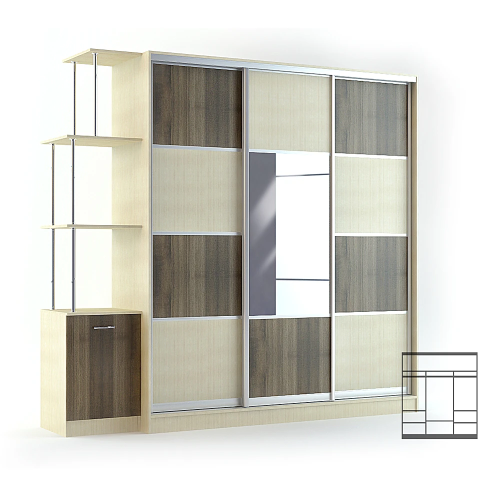Sliding Wardrobe with Multi-Panel Doors and Showcase