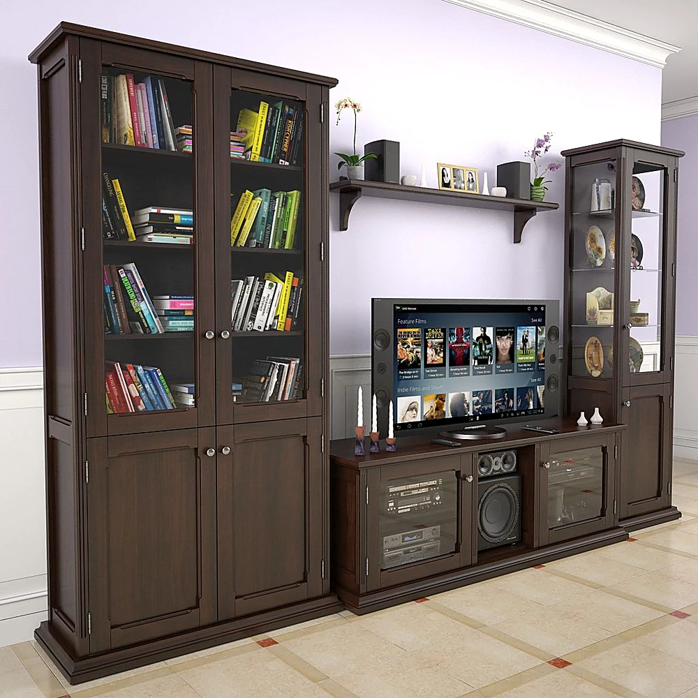 Living Room Wardrobe Set with Classic Dark Wood