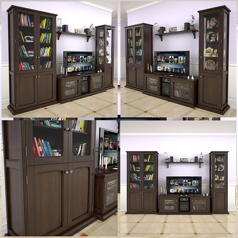 Living Room Wardrobe Set with Classic Dark Wood (2)