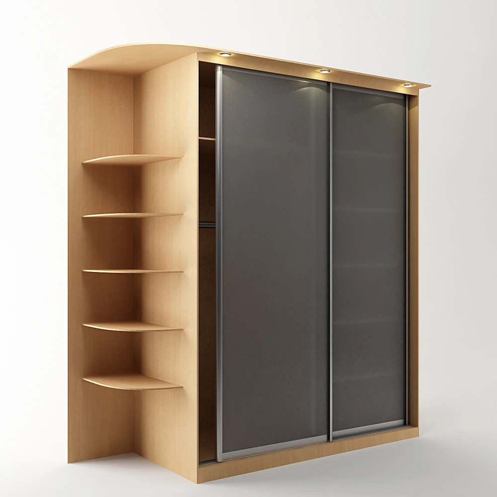 Modern Sliding Wardrobe with Showcase and Open Shelves