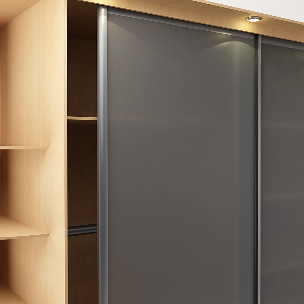 Modern Sliding Wardrobe with Showcase and Open Shelves (2)