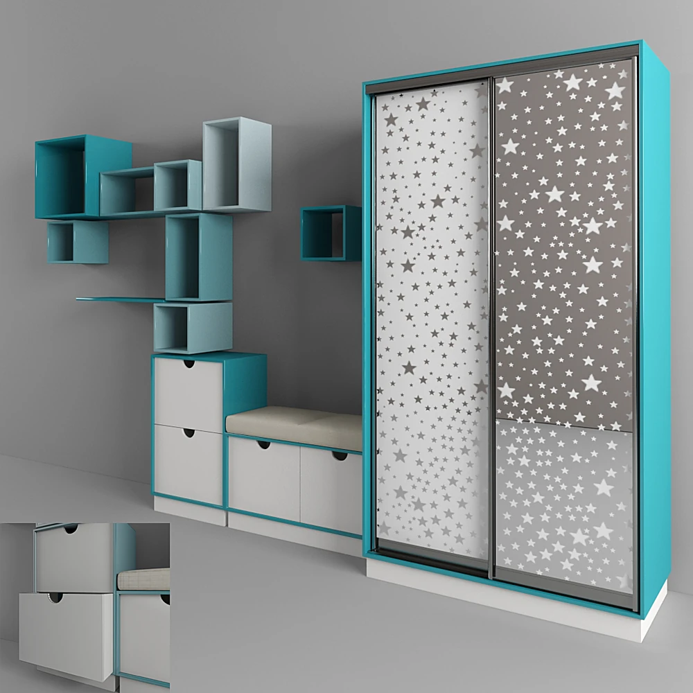 Children's Room Furniture Set with Star-Patterned Doors