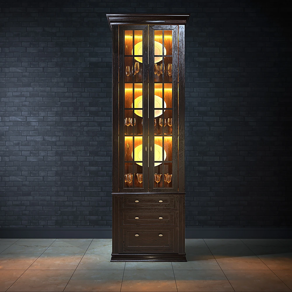 Wine Cabinet with Glass Doors and Drawers