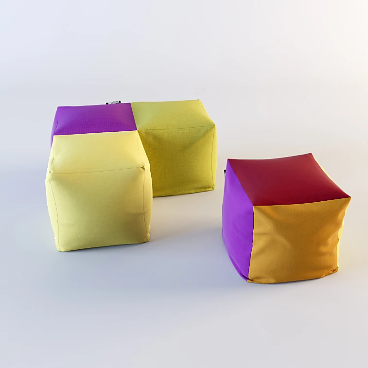 Multi-colored Fabric Pouf Set