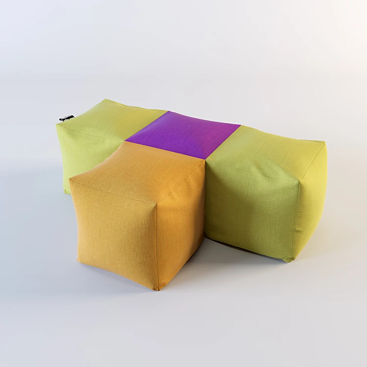 Multi-colored Fabric Pouf Set (2)