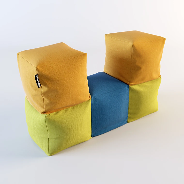 Multi-colored Fabric Pouf Set (3)