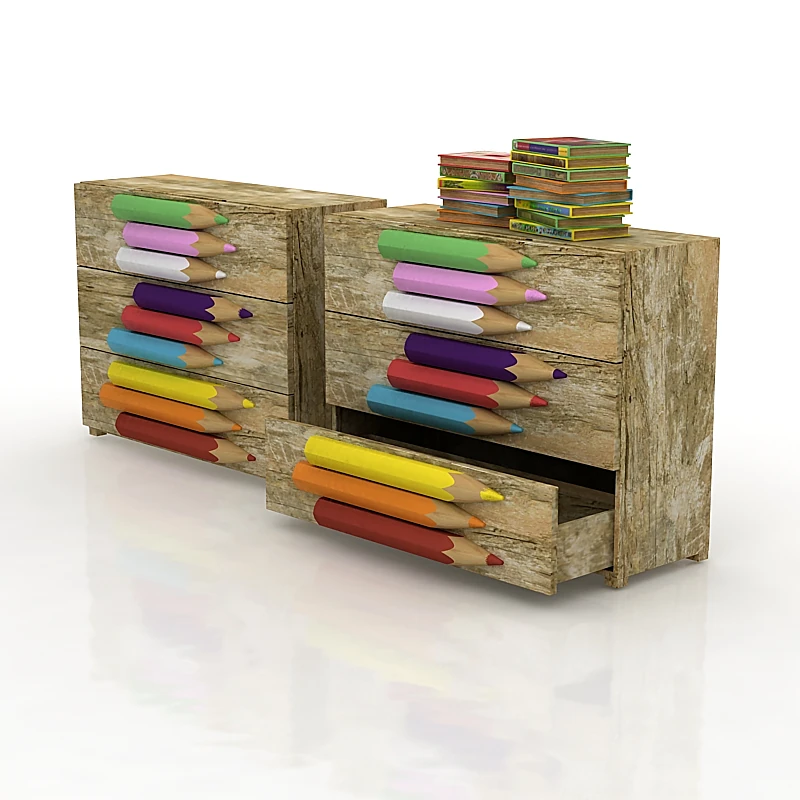 Playful Wooden Chest of Drawers with Pencil Handles
