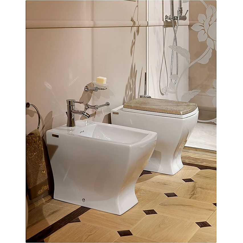 Combined Toilet and Bidet Ceramic with Wooden Lid (2)