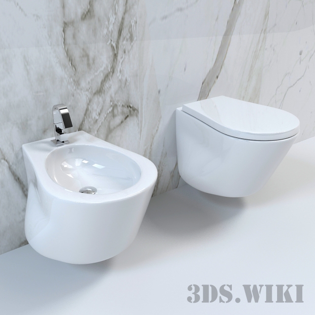 Contemporary wall-hung toilet and bidet - model | 3ds.wiki