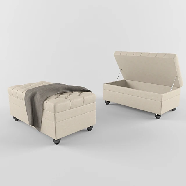 Tufted Fabric Ottoman Bench with Storage