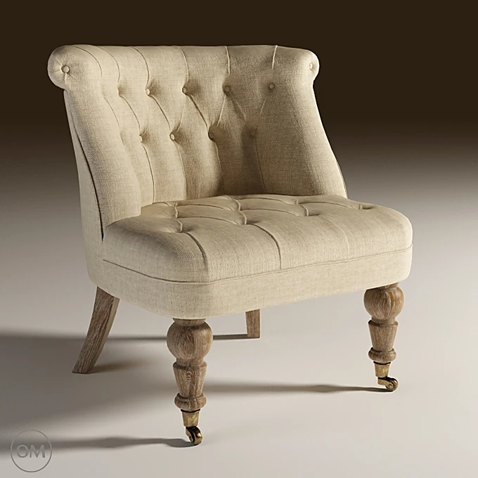 Classic Tufted Armchair with Turned Legs