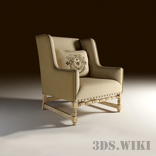 Classic Upholstered Armchair with Distressed Wood