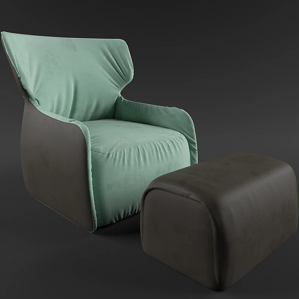 Armchair with Footrest and Two-Tone Upholstery