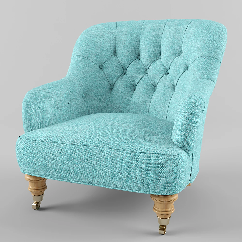 Tufted Linen Armchair with Casters