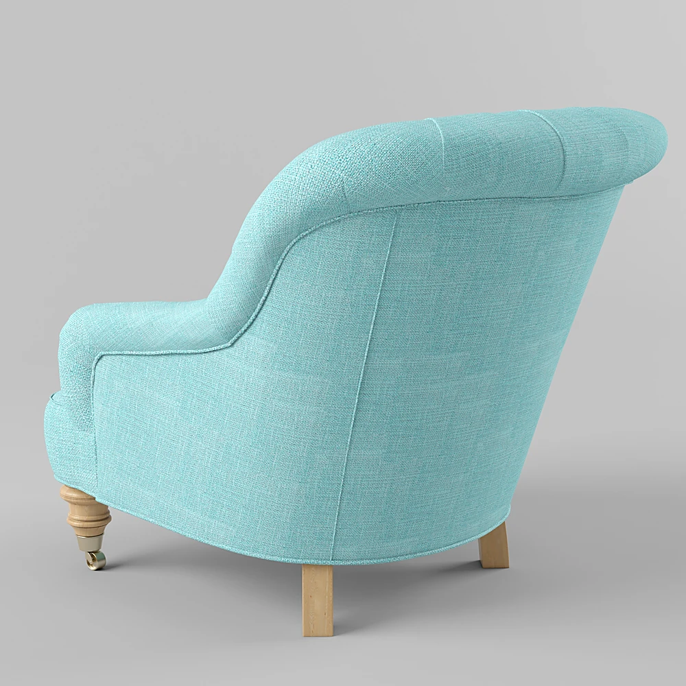 Tufted Linen Armchair with Casters (2)