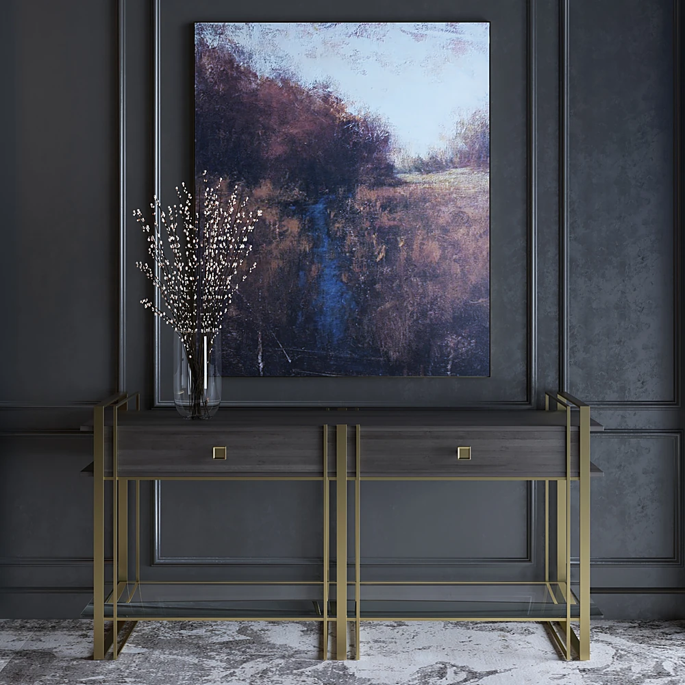 Console Table with Dark Wood and Gold Metal Frame