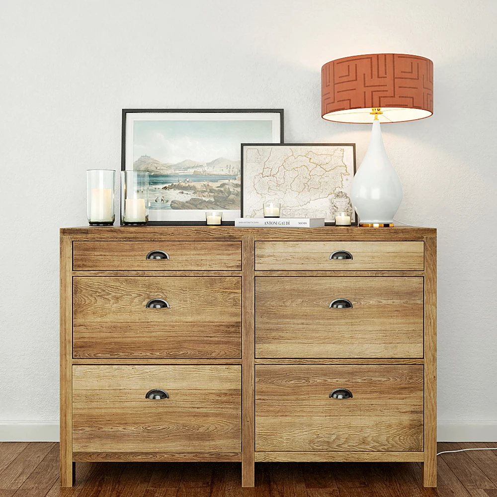 Decorative Set with Wooden Chest of Drawers and Decor