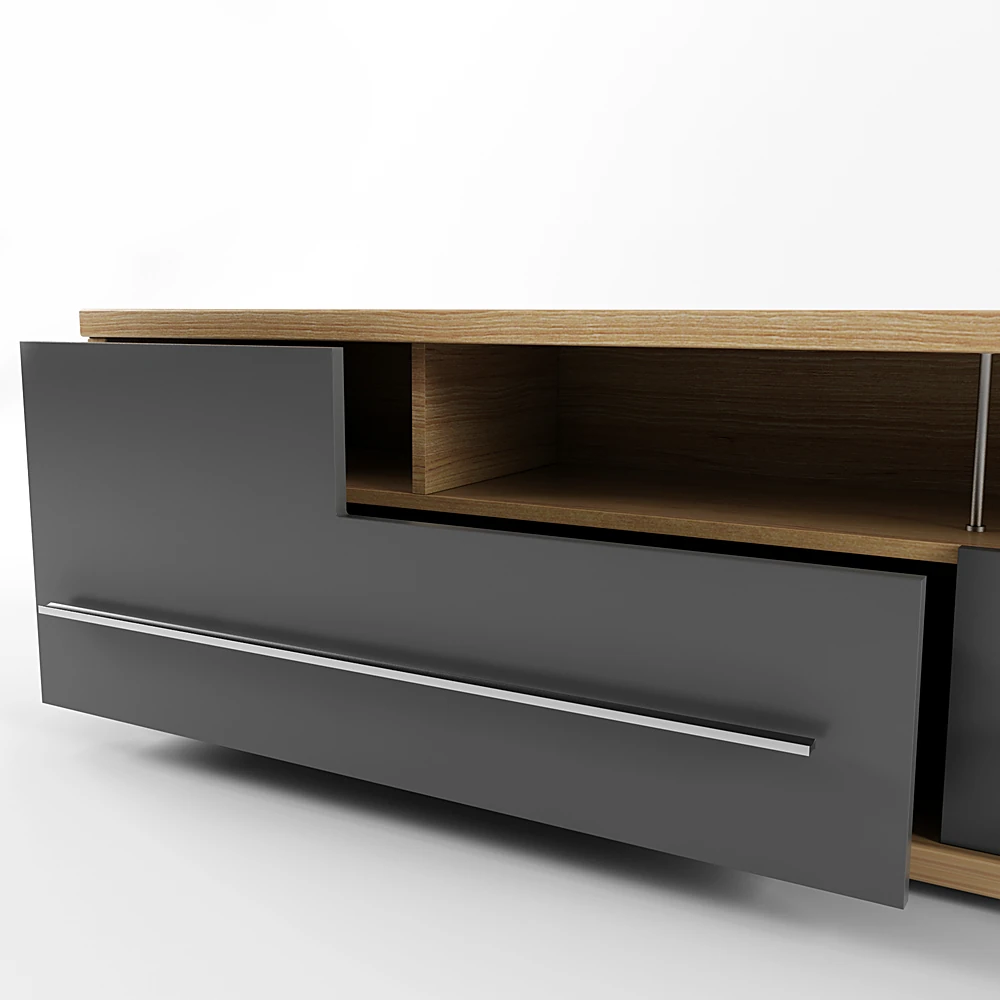 Modern Wood and Dark Grey TV Stand (2)