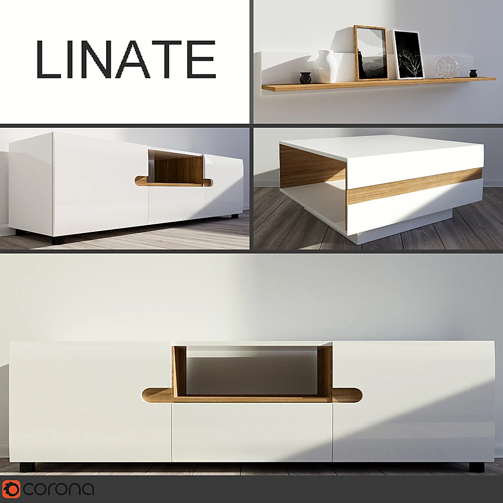 Media Console with White Gloss and Wood Accents