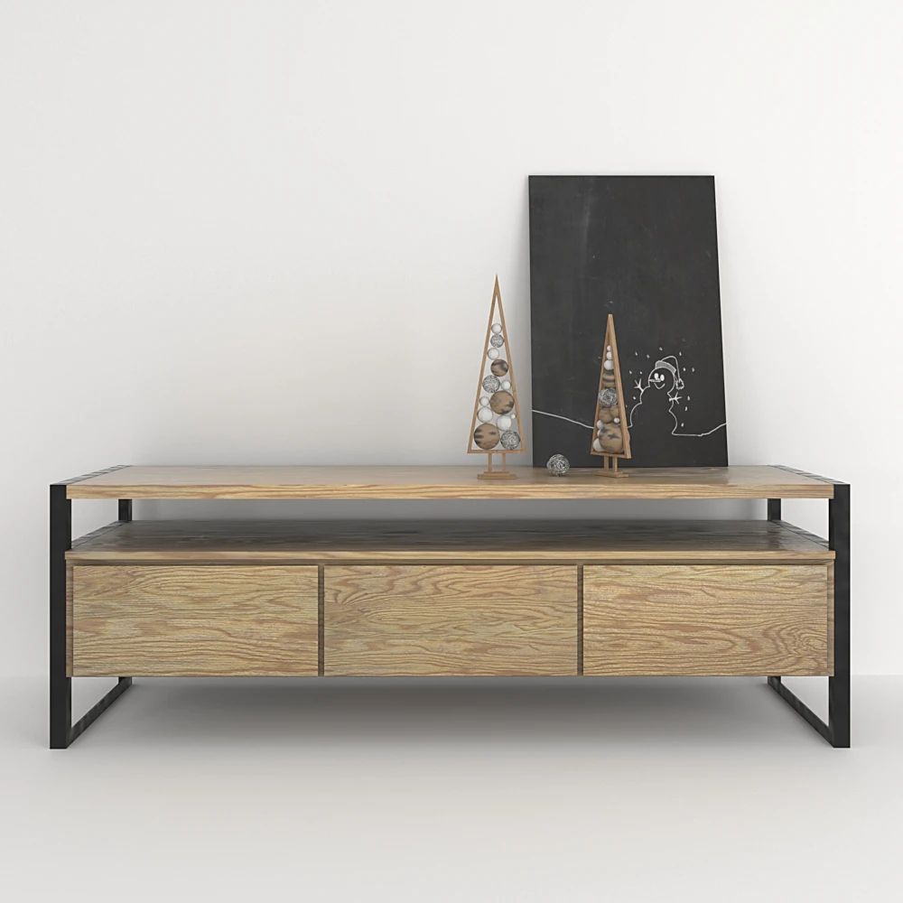 Wooden Storage Cabinet with Metal Frame