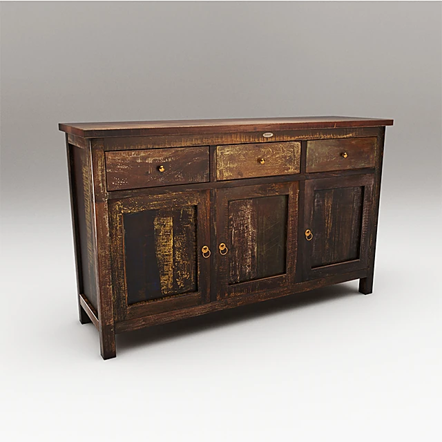 Distressed Wooden Chest of Drawers with Metal Pulls